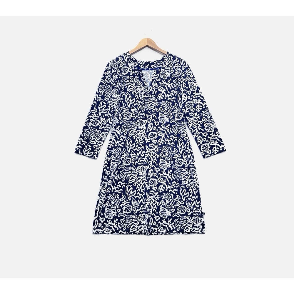 Banana Boat UPF 50+ Sun Protection Dress Navy White Abstract Print Large Beach